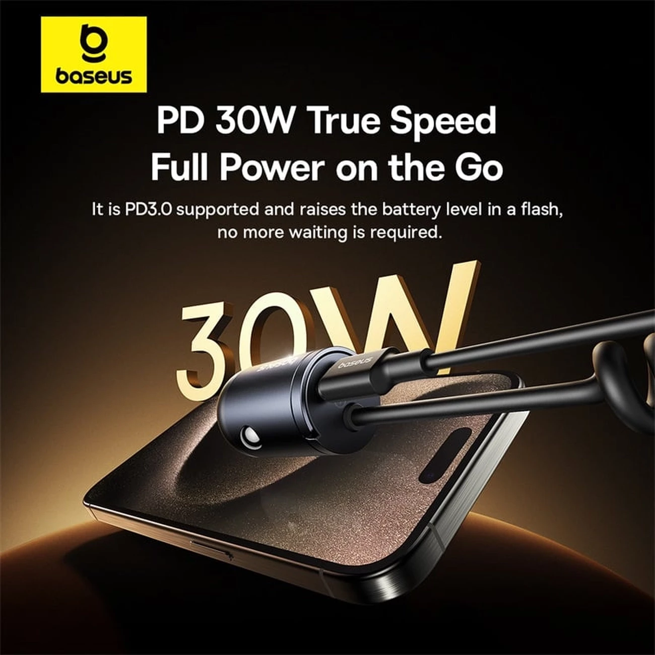 برترین شارژر فندکی فست شارژ ماشین تایپ‌سی 30 وات با کابل فنری متصل تایپ‌سی بیسوس