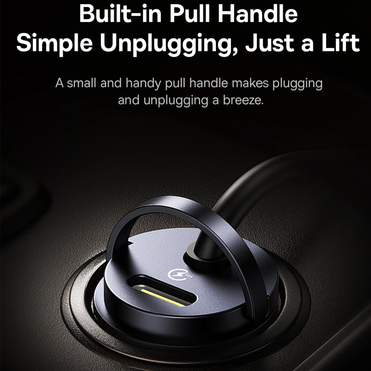 شارژر فندکی فست شارژ ماشین تایپ‌سی 30 وات با کابل فنری متصل تایپ‌سی بیسوس