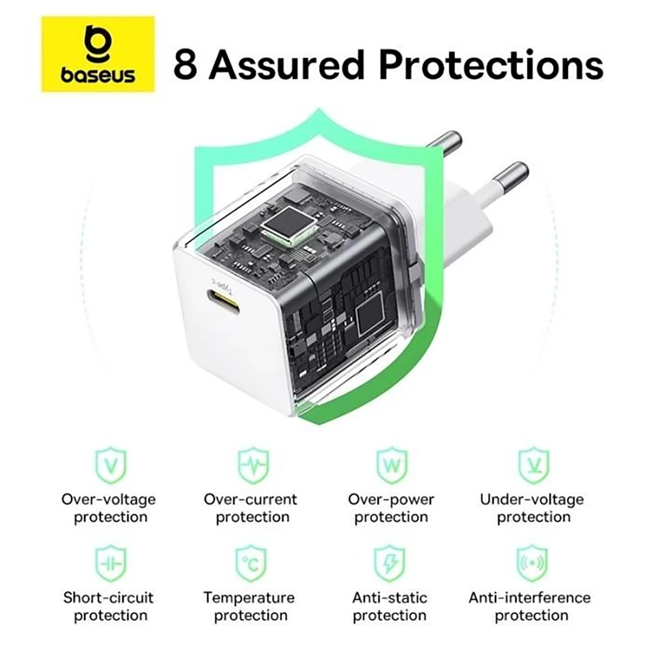 فروش  شارژر دیواری فست تایپ سی 30 وات بیسوس همراه با کابل دو سر تایپ سی