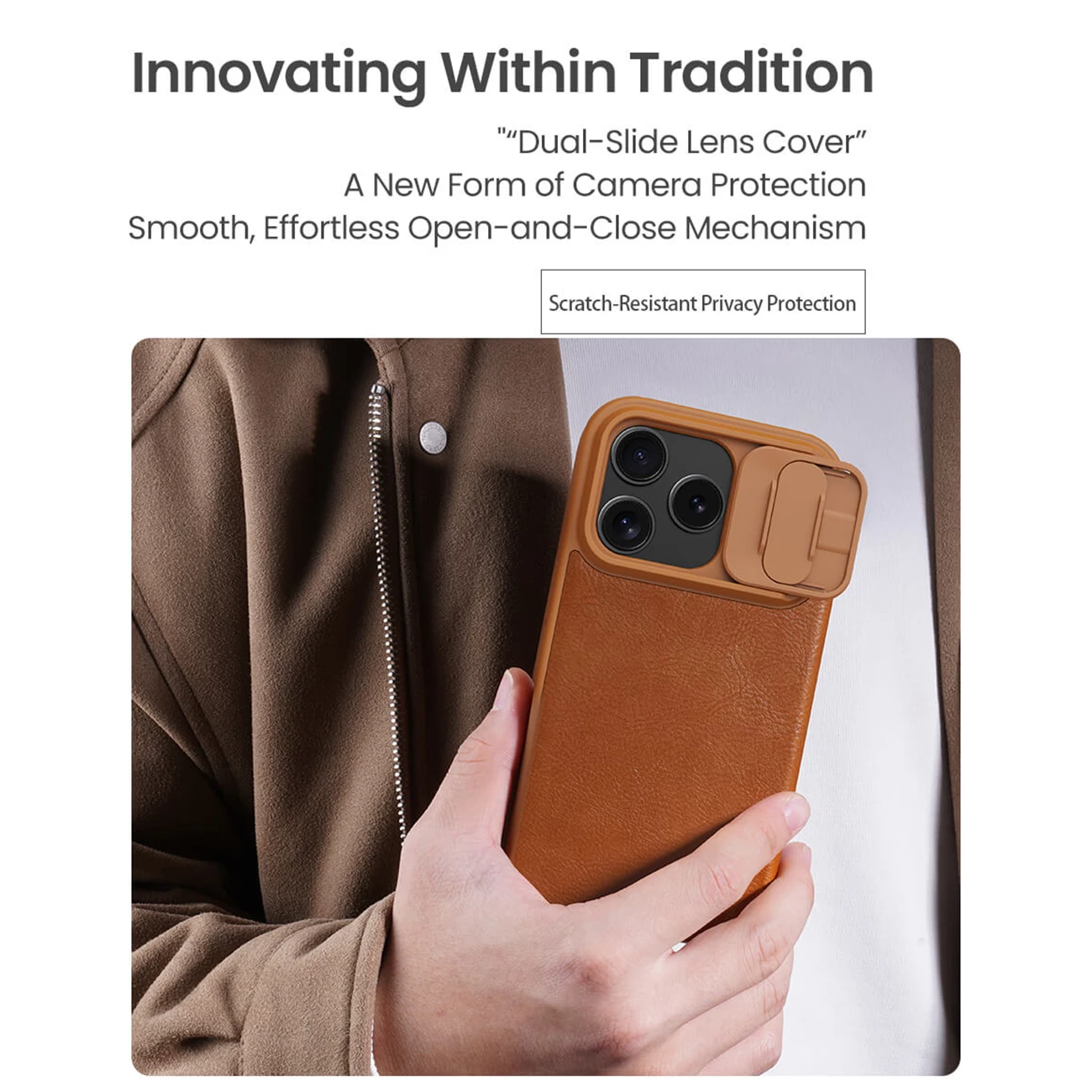 قیمت قاب چرمی کلاسوری آیفون 17 پرو نیلکین