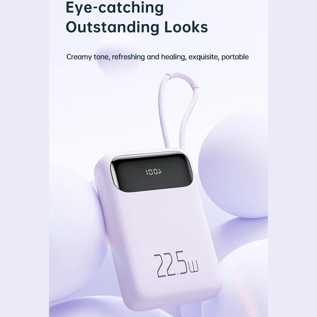 پاوربانک 10000 تایپ‌سی و یو اس بی توان 22.5 وات مک‌دودو با کابل تایپ‌سی متصل و نمایشگر دیجیتالی