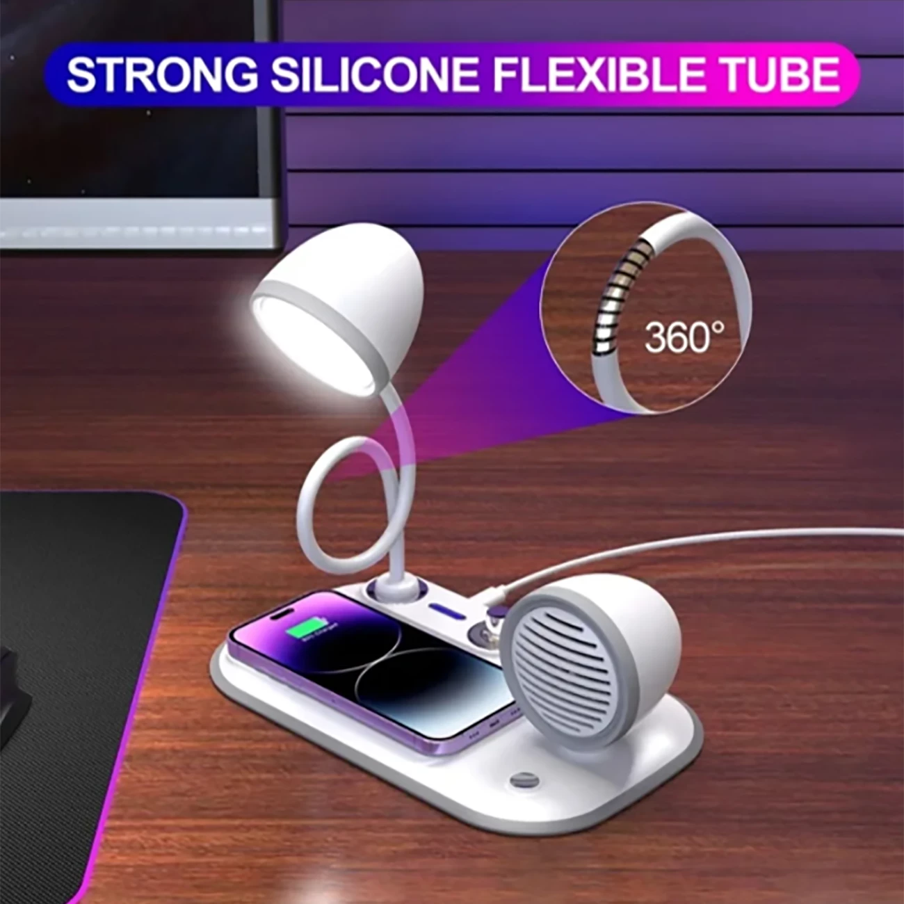 کیفیت چراغ مطالعه رومیزی اسپیکر دار به همراه شارژر وایرلس 15 وات