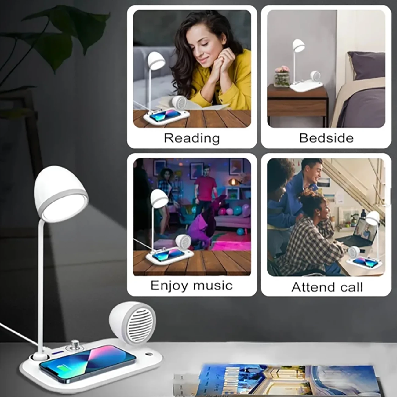 قیمت چراغ مطالعه رومیزی اسپیکر دار به همراه شارژر وایرلس 15 وات