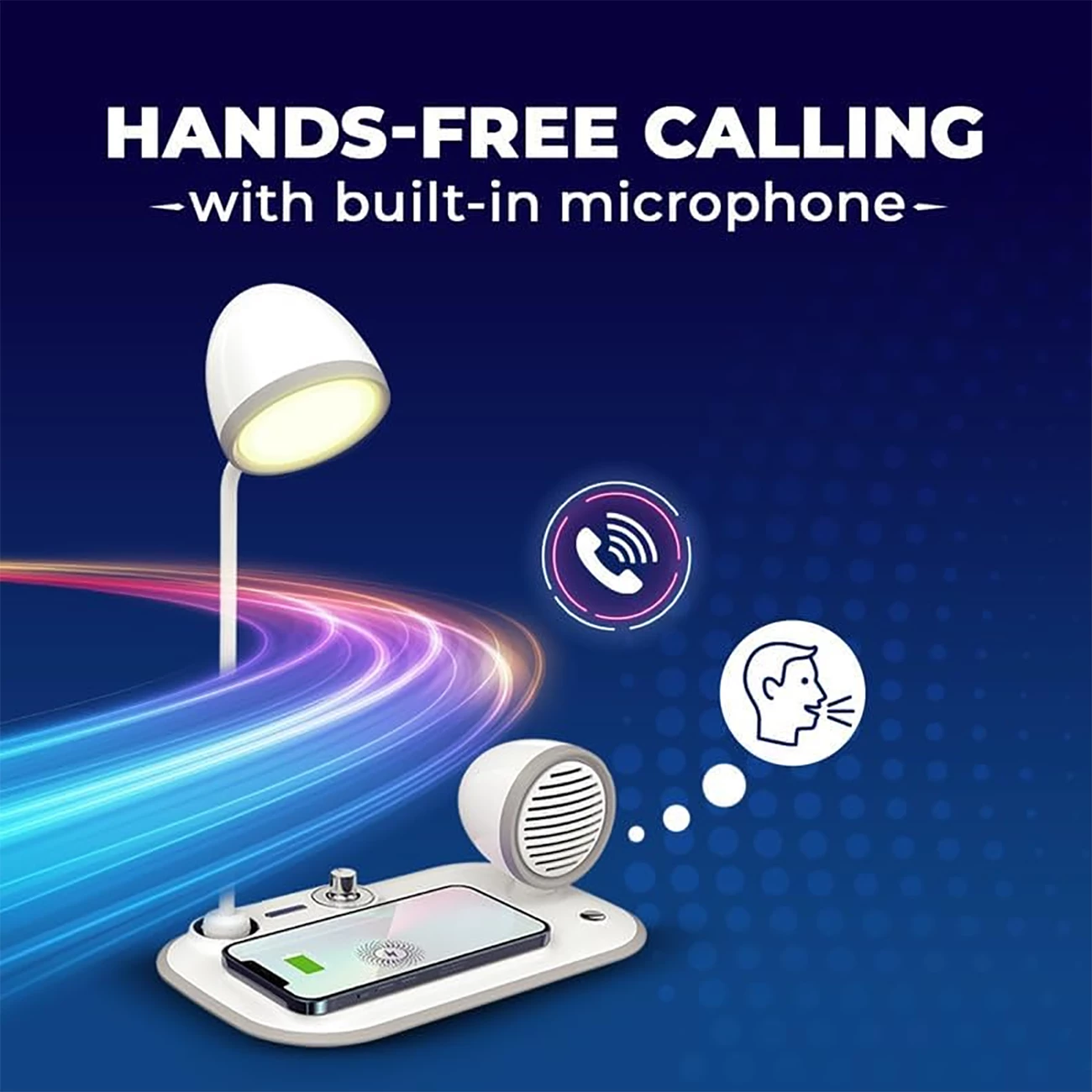 فروش چراغ مطالعه رومیزی اسپیکر دار به همراه شارژر وایرلس 15 وات