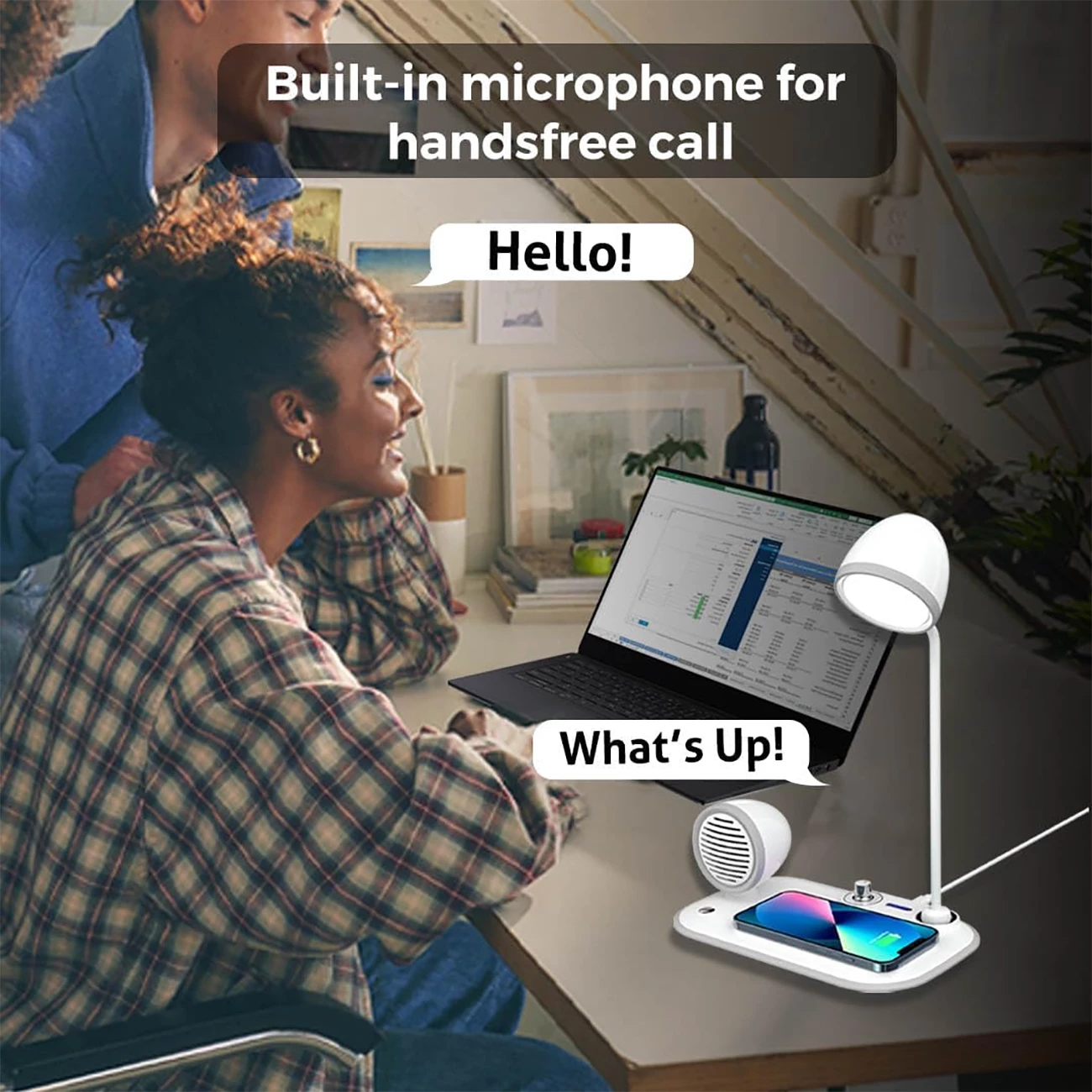 قیمت چراغ مطالعه رومیزی اسپیکر دار به همراه شارژر وایرلس 15 وات