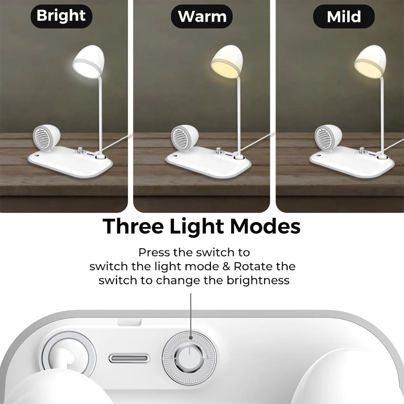 فروش چراغ مطالعه رومیزی اسپیکر دار به همراه شارژر وایرلس 15 وات