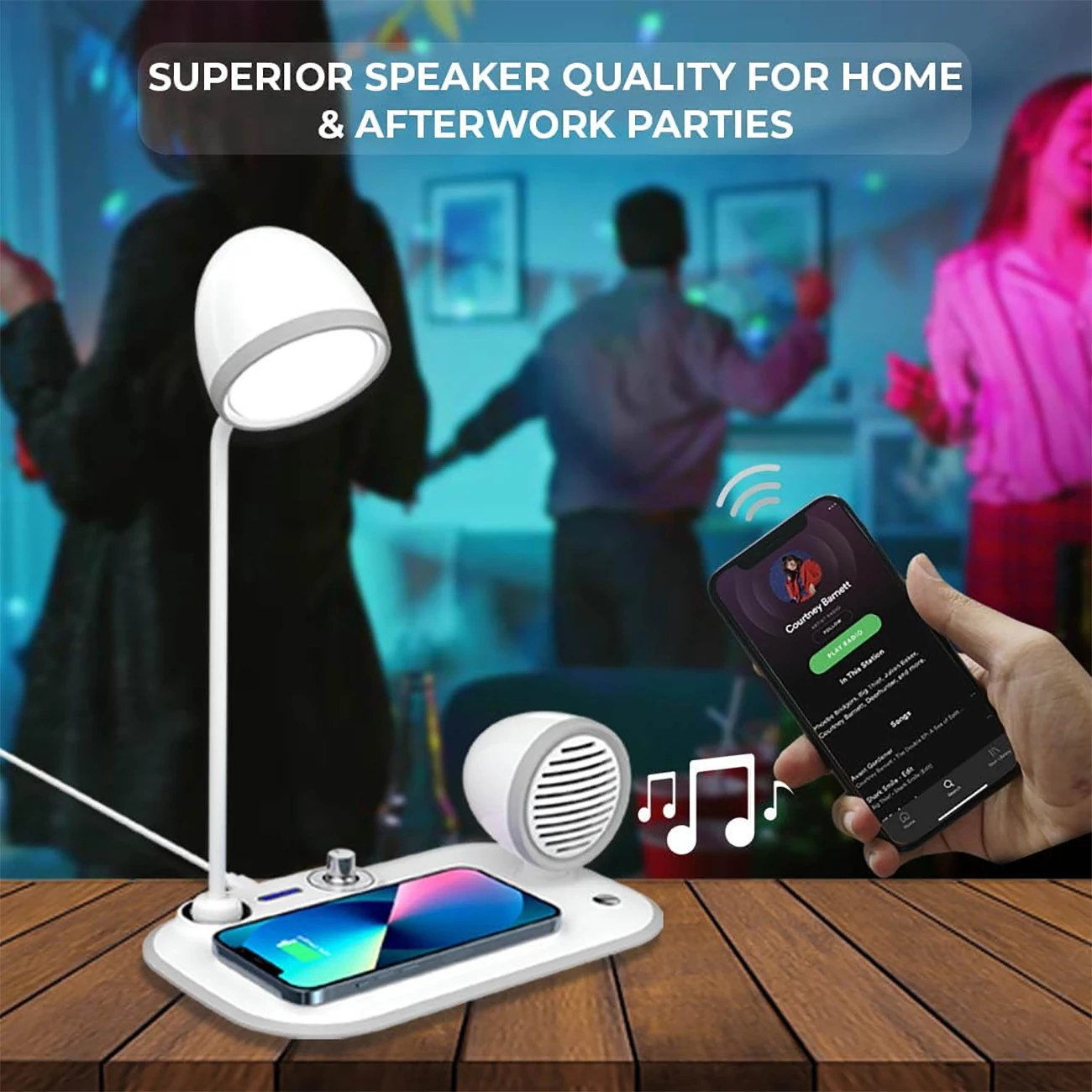 خرید چراغ مطالعه رومیزی اسپیکر دار به همراه شارژر وایرلس 15 وات