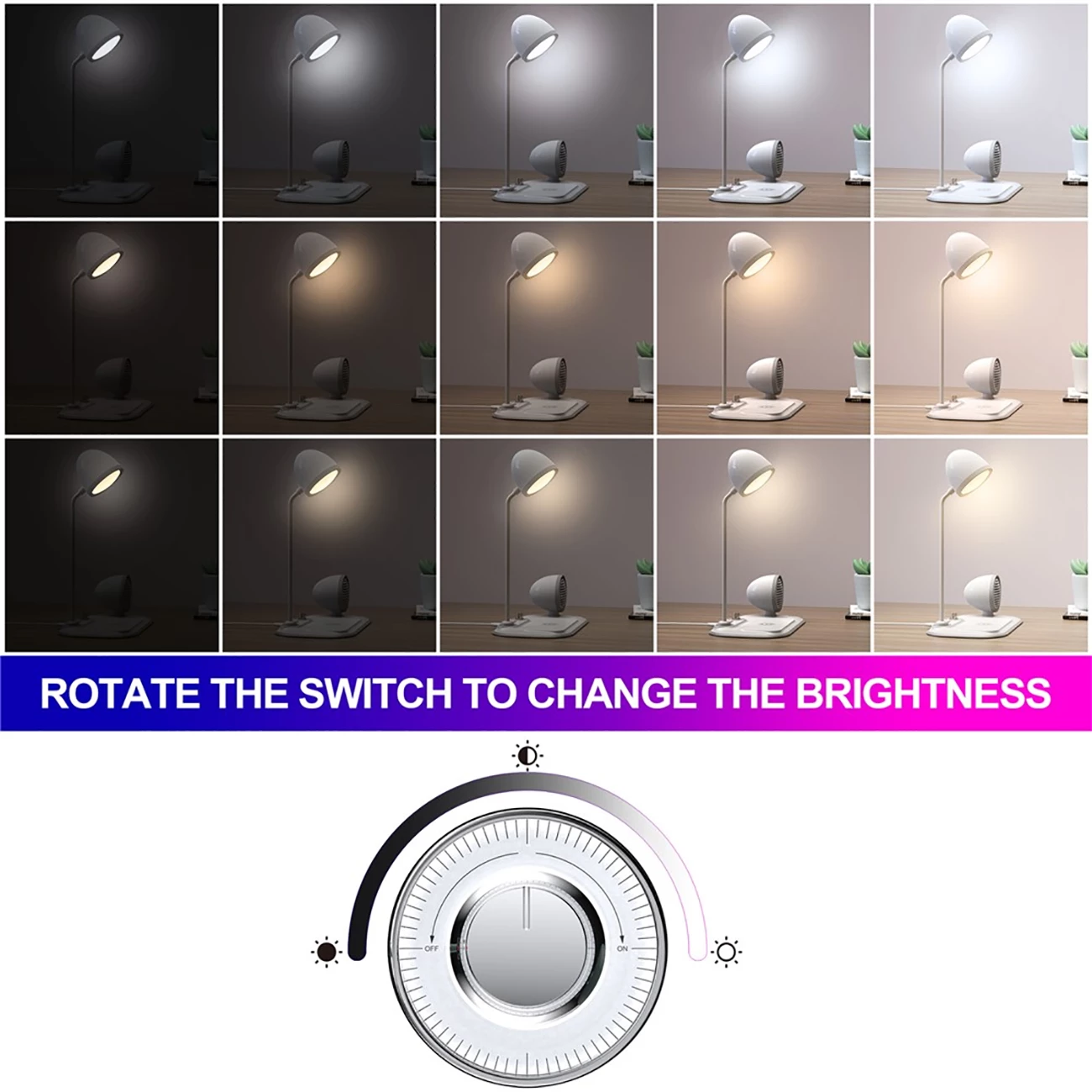 خرید چراغ مطالعه رومیزی اسپیکر دار به همراه شارژر وایرلس 15 وات