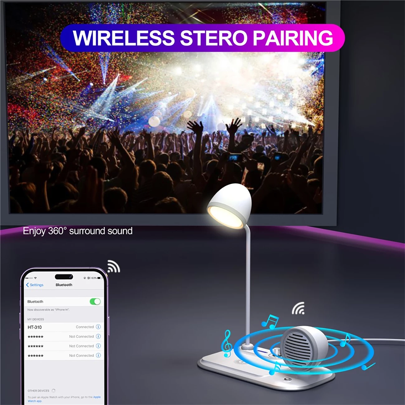 کیفیت چراغ مطالعه رومیزی اسپیکر دار به همراه شارژر وایرلس 15 وات