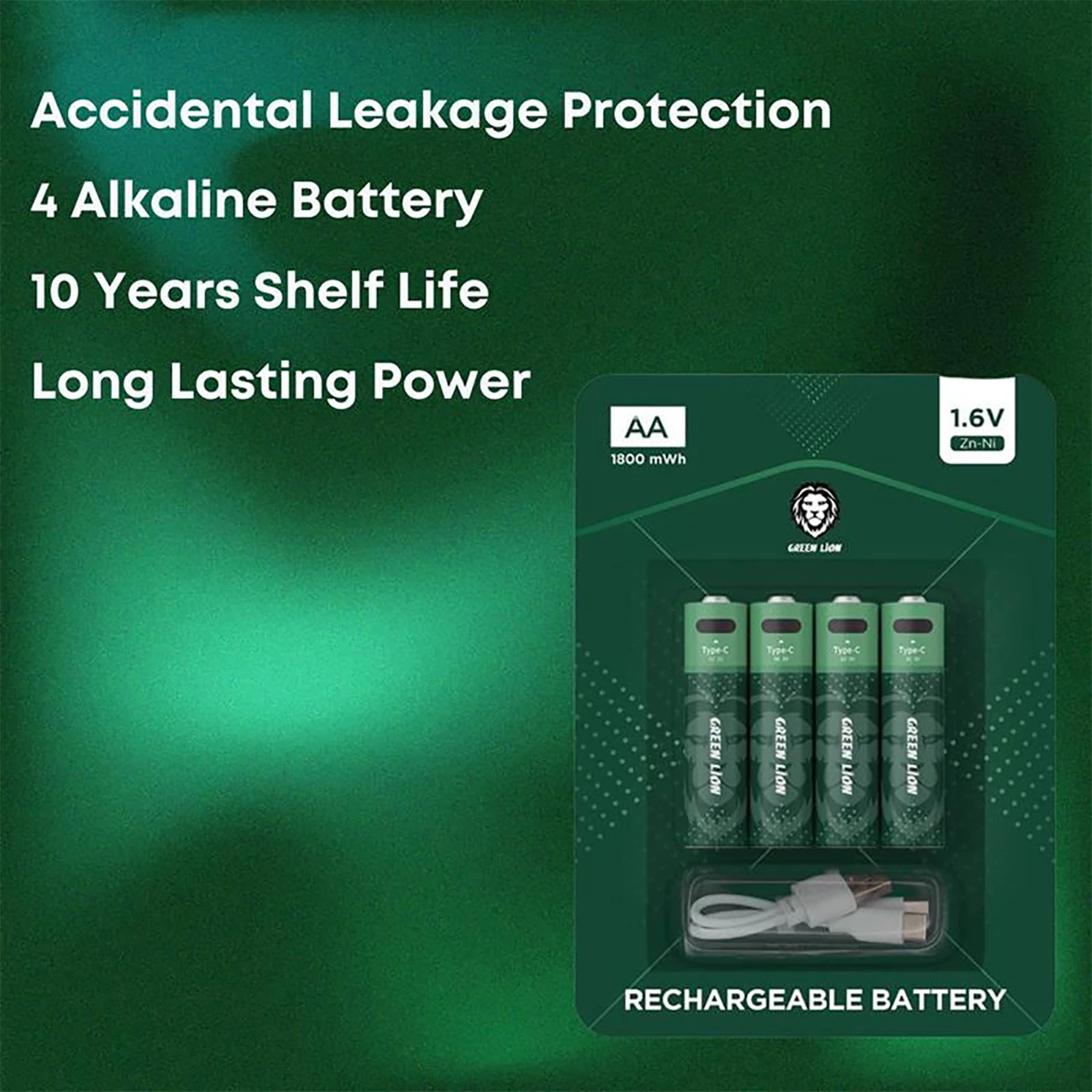 کیفیت باتری قلمی شارژی گرین لاین GNRGBAA ظرفیت 1800 میلی آمپر بسته 4 عددی
