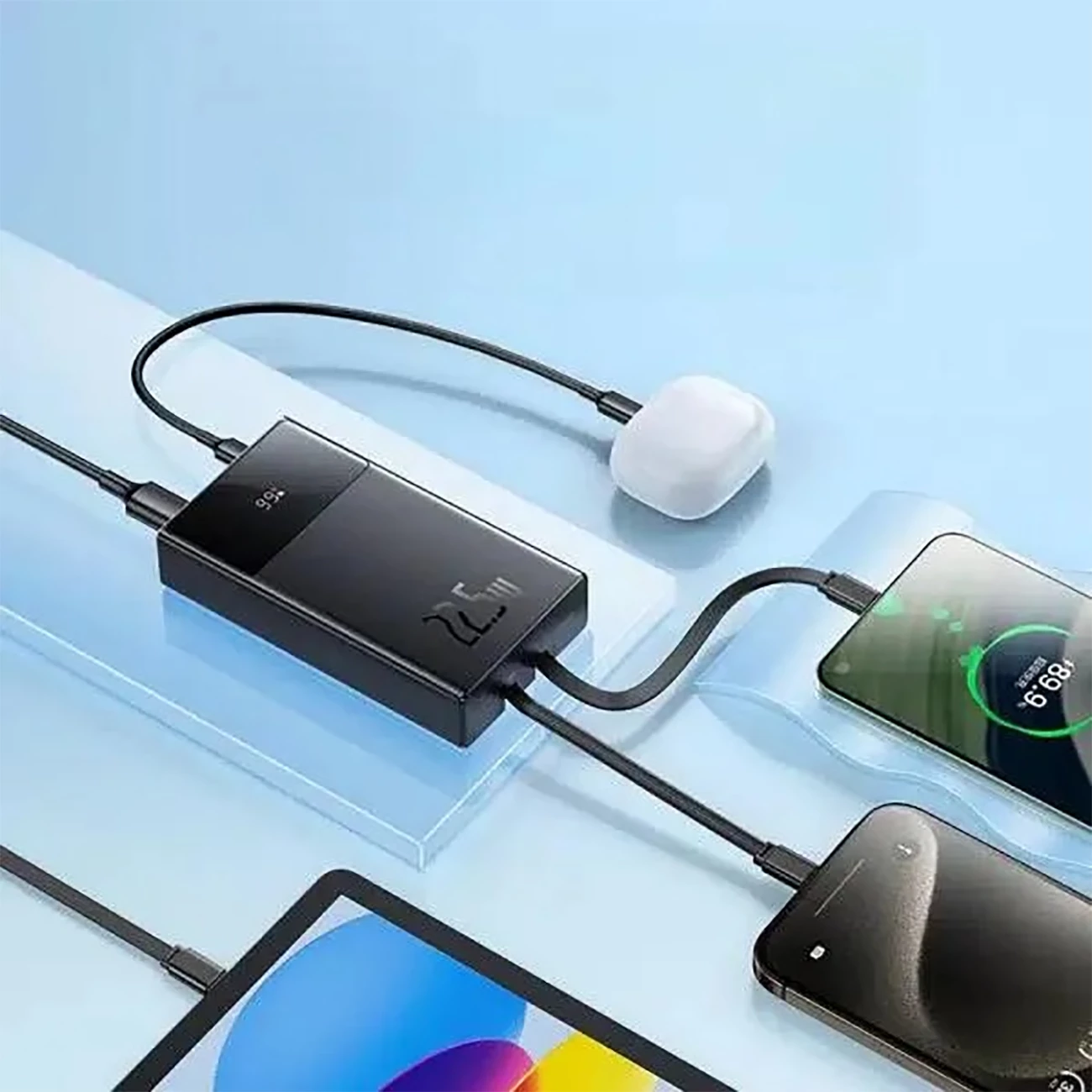 فروش پاوربانک شارژر سریع 22.5 وات 10000 به همراه کابل تایپ‌سی و لایتنینگ بیسوس