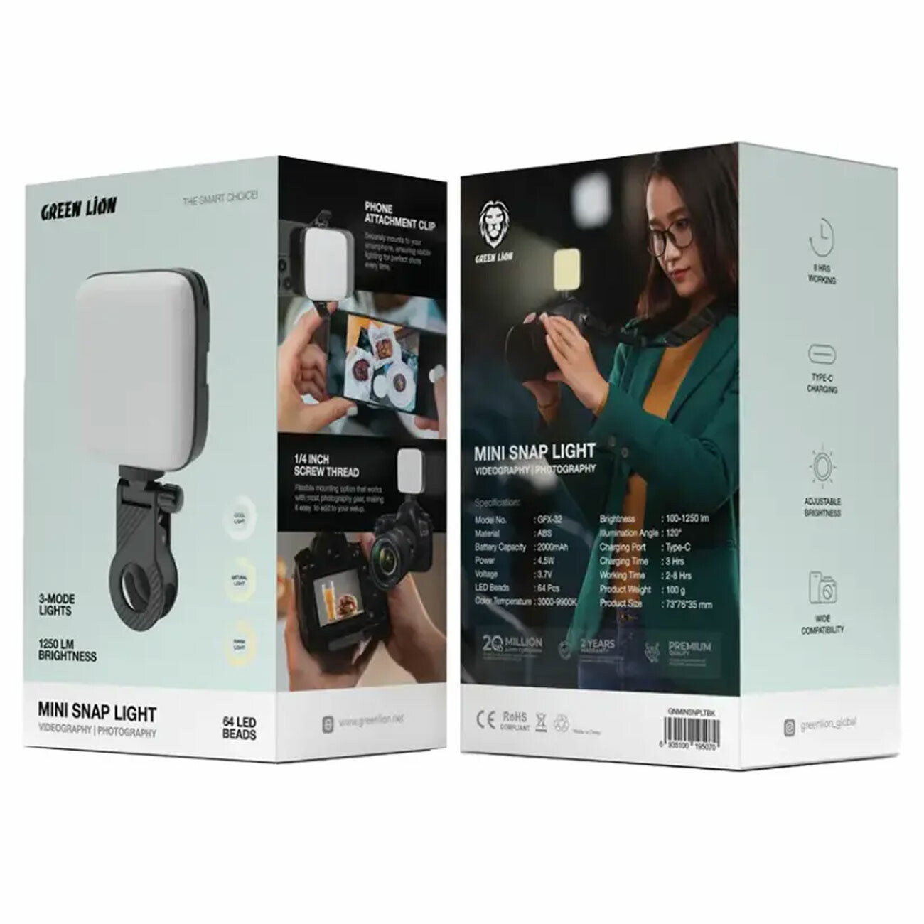 نور ثابت ال ای دی عکاسی و فیلمبرداری گرین لاین (Green Lion) شارژی مدل mini snap light