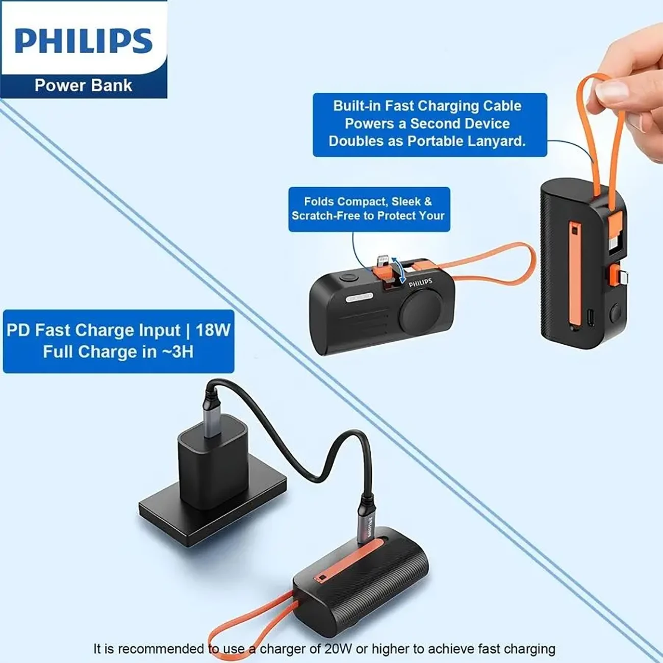 خرید پاوربانک شارژ سریع 5000 فیلیپس با قابلیت شارژ اپل واچ