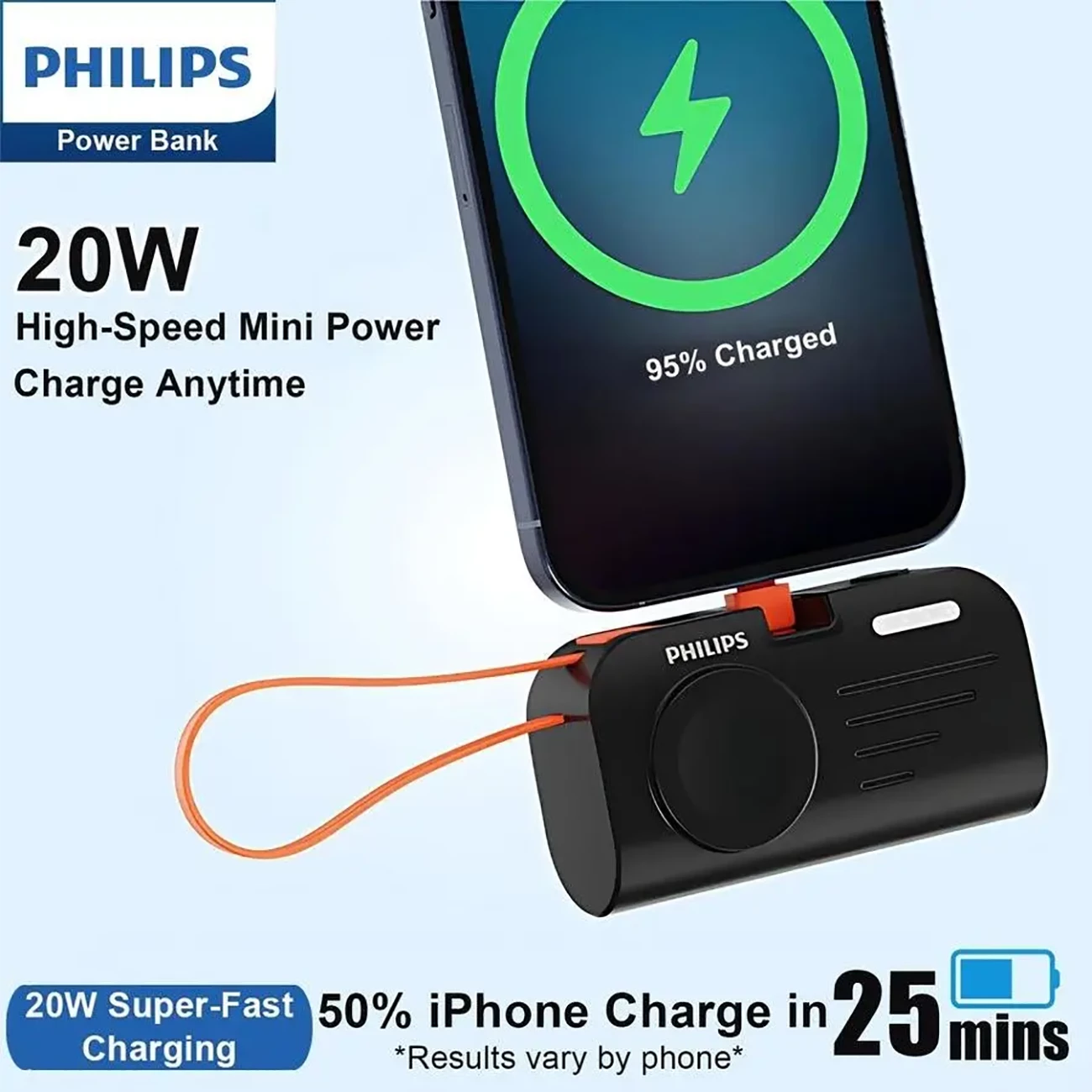 قیمت پاوربانک شارژ سریع 5000 فیلیپس با قابلیت شارژ اپل واچ