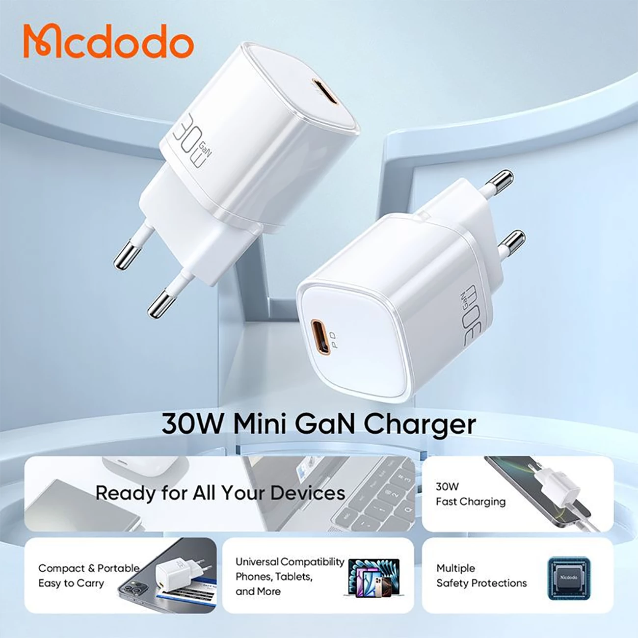 بهترین شارژر دیواری مینی 30 وات مک دودو