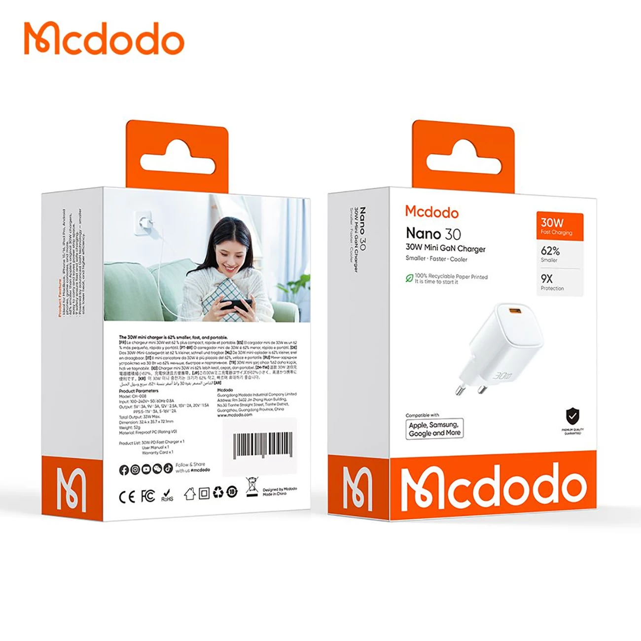 فروش شارژر دیواری مینی 30 وات مک دودو