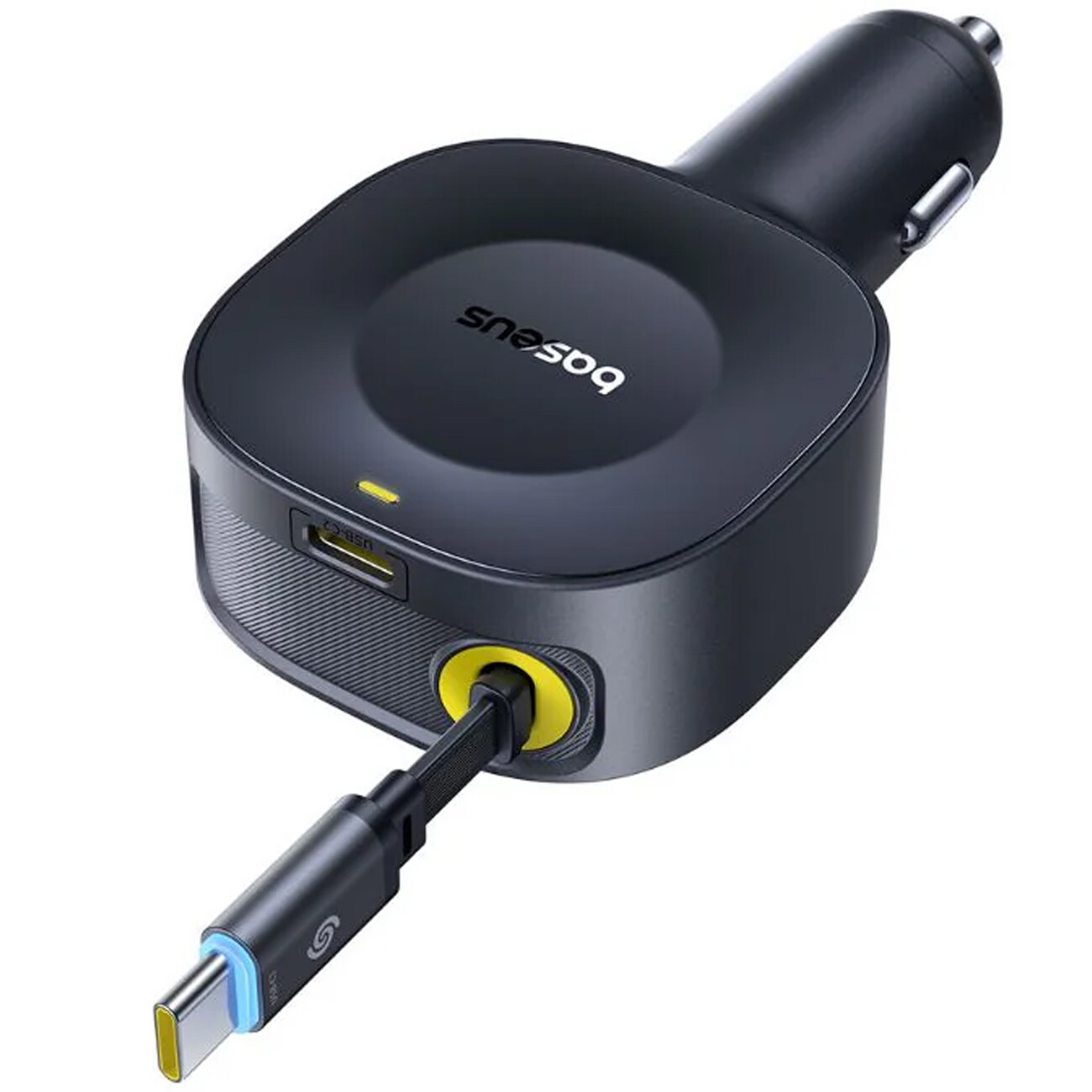 شارژر فندکی فست شارژ ماشین تایپ‌سی  با کابل جمع شونده 30 وات بیسوس