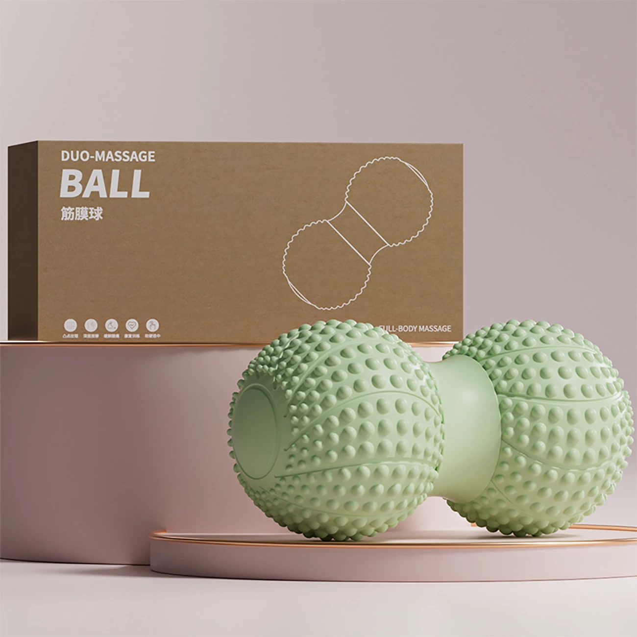 Fascial peanut ball for foot massage, spinal muscle relaxation, double ball for hip, back, and leg acupoint stimulation, yoga massage ball.