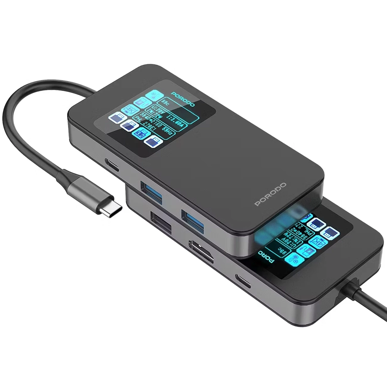 هاب و مبدل تایپ سی 6 پورت با نمایشگر دیجیتال پرودو