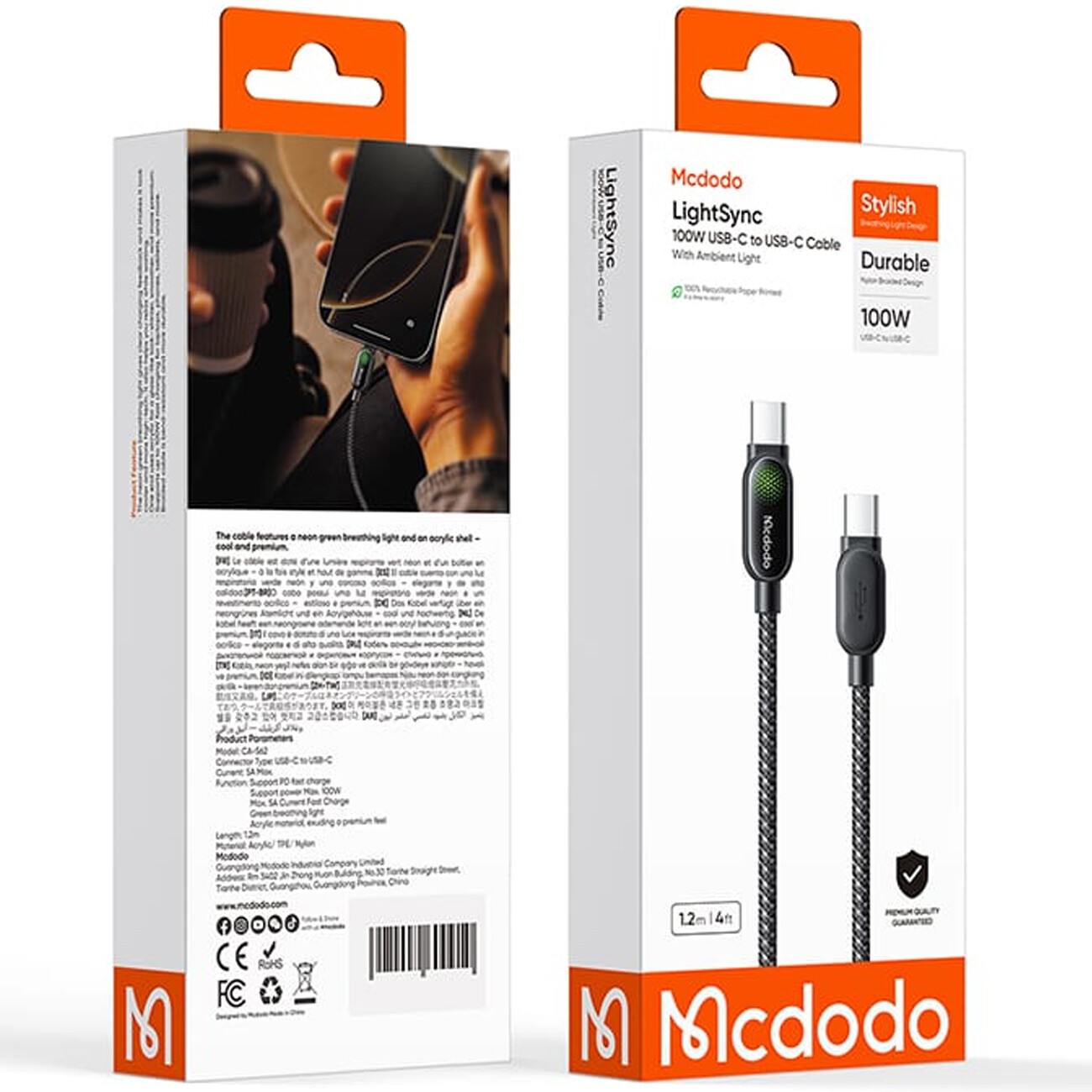 کابل شارژ تایپ سی 100 وات مک دودو