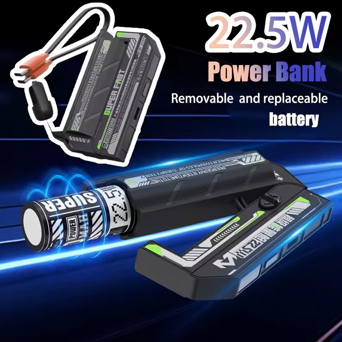 پاور بانک تفنگی 22.5 وات باتری قابل تعویض 5000 میلی آمپر ساعتی