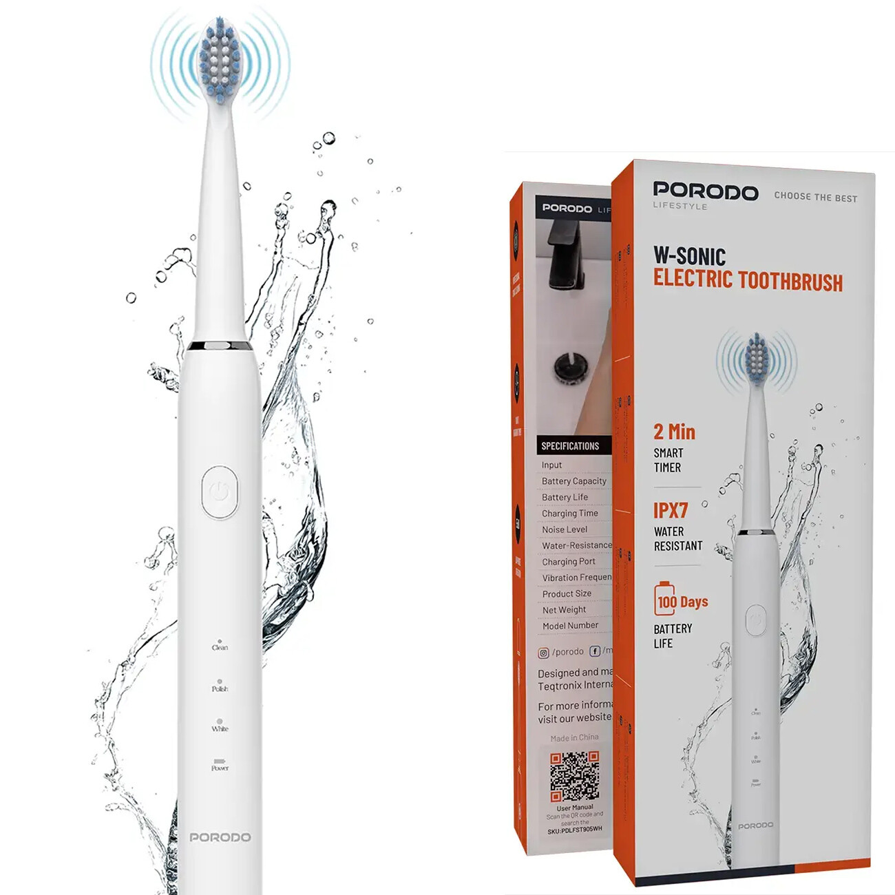 مسواک برقی سونیک پورودو  Porodo مدل PDLFST905WH ضدآب