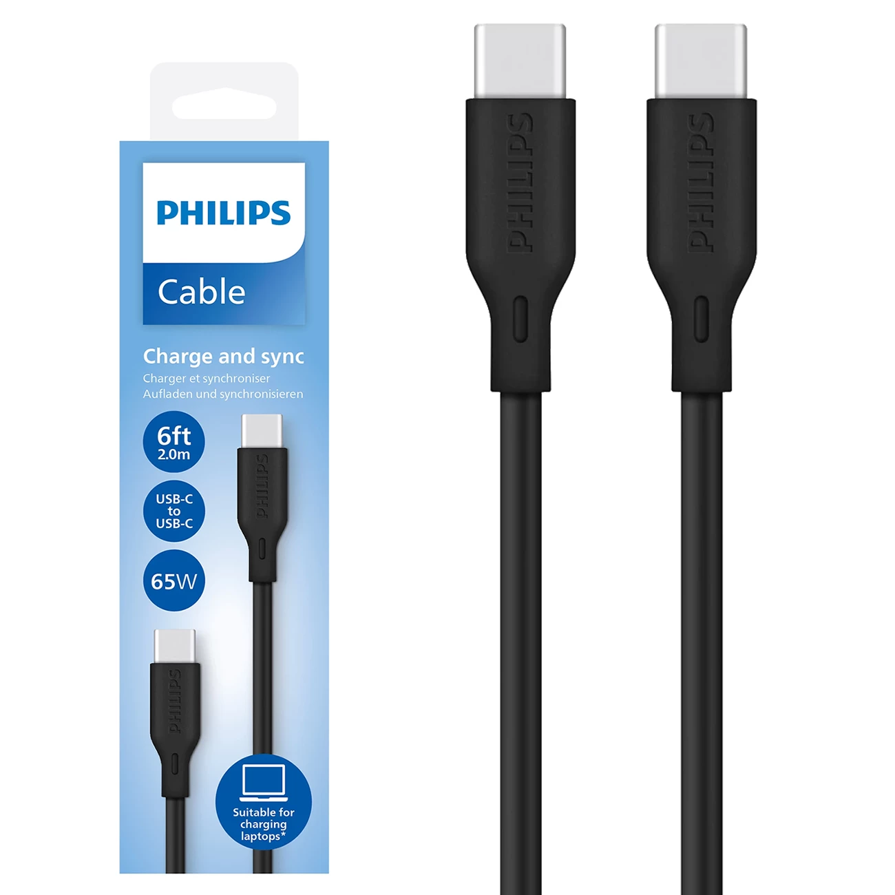 کابل تایپ سی 65 وات فیلیپس Philips مدل DLC4561CB طول 2 متری