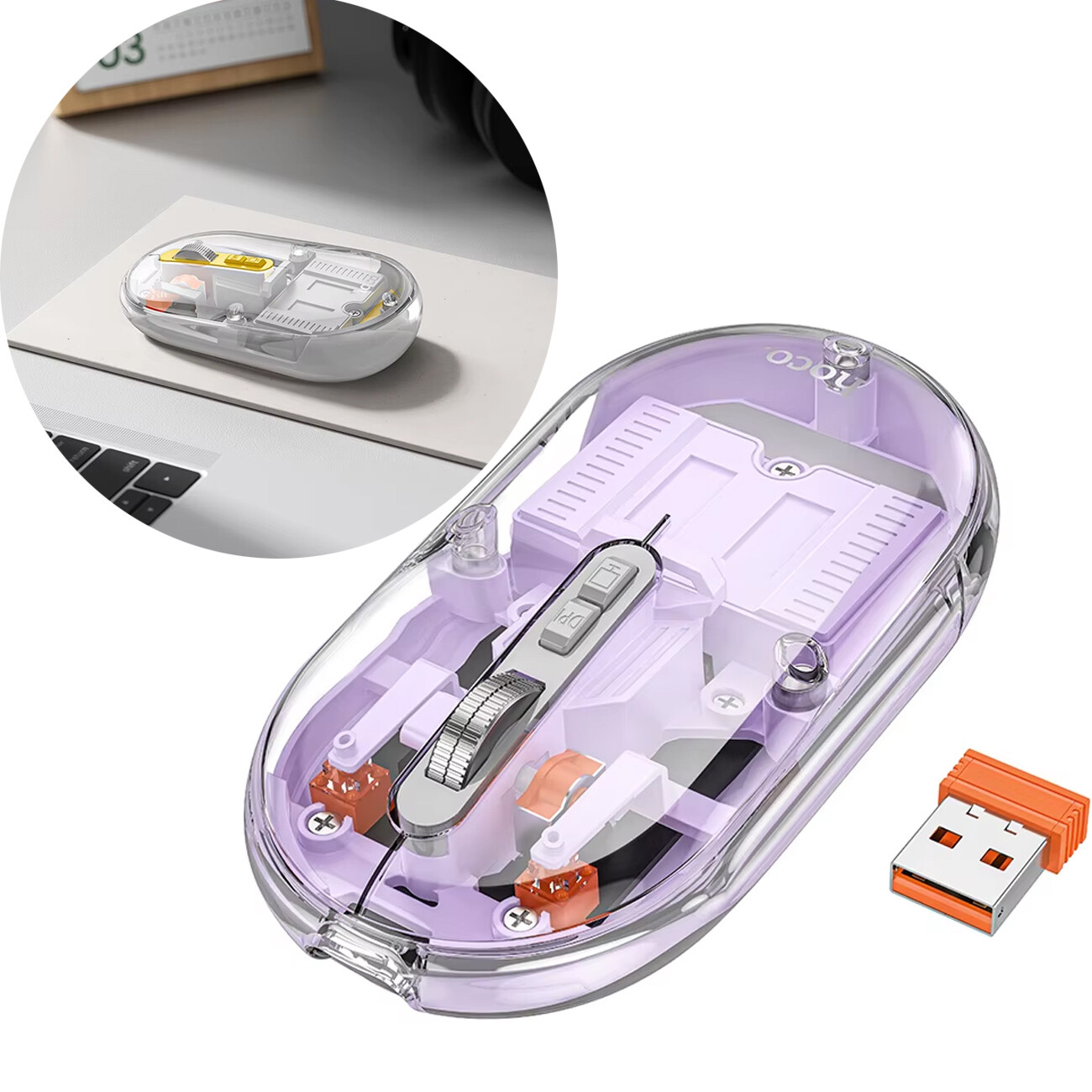 ماوس بی سیم هوکو HOCO مدل GM35 بی صدا و طرح شفاف