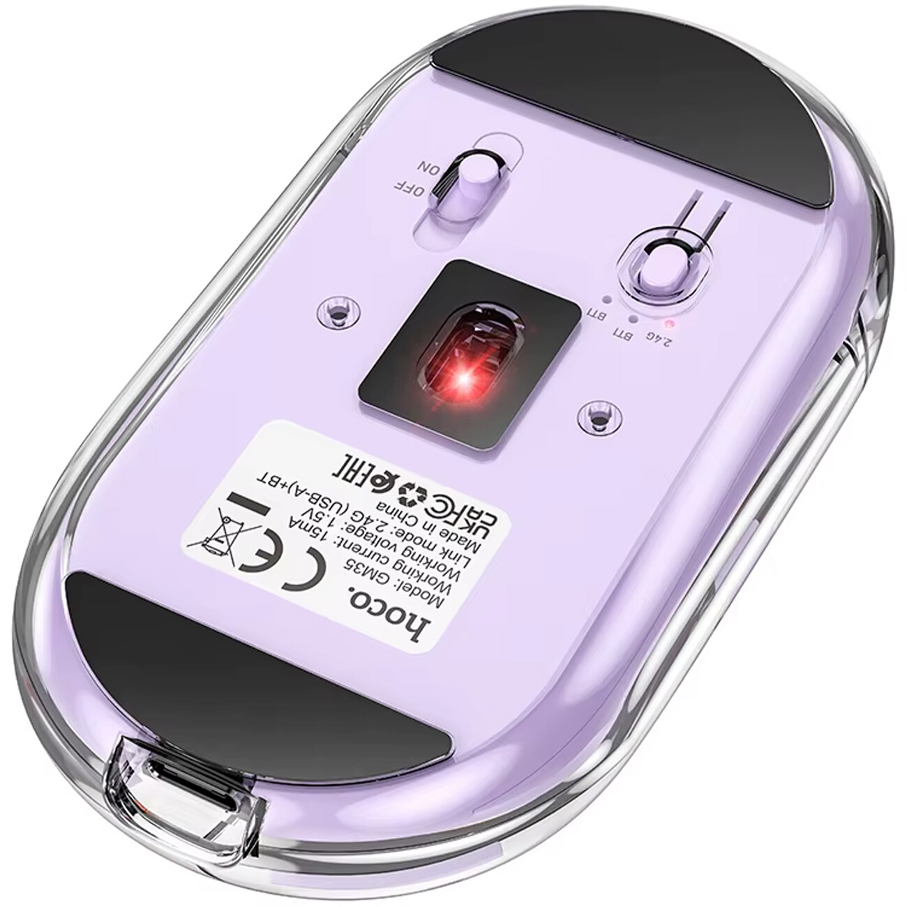 خرید موس بی‌سیم سه حالته طرح شفاف هوکو