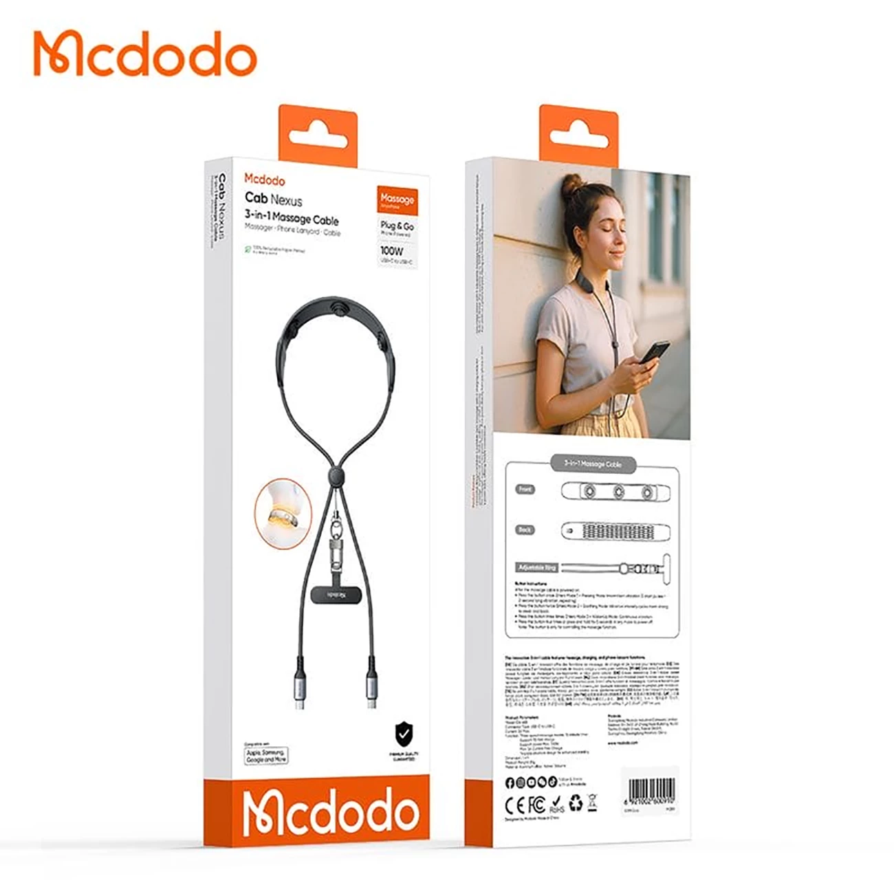 خرید کابل شارژ دوسر تایپ سی و ماساژور گردن مک دودو