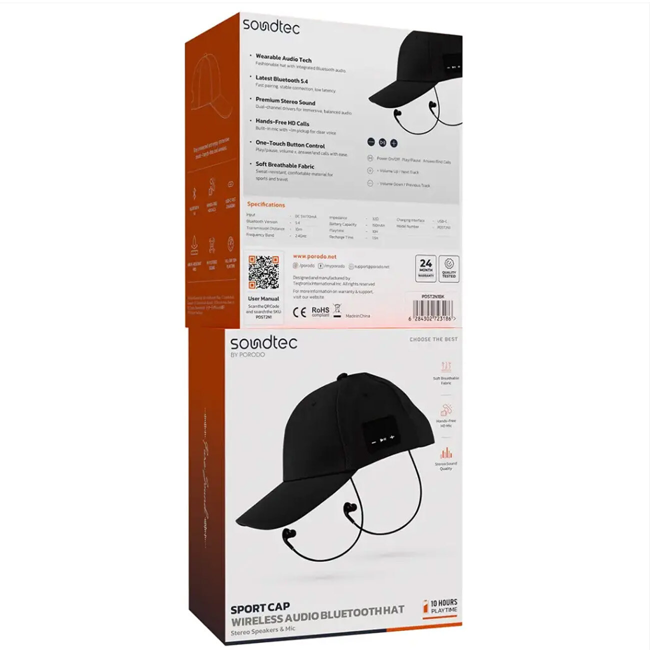 کلاه بلوتوثی اسپورت بودو ساوندتك مدل PDST2N1BK/GY باتری 150 mAh