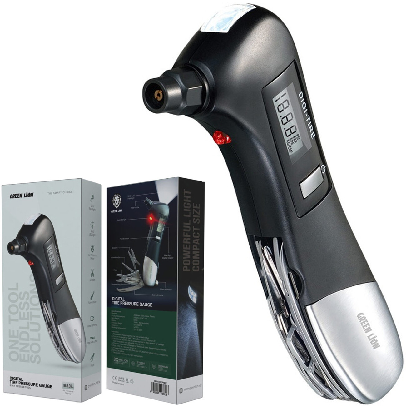 فشارسنج دیجیتال لاستیک 9 کاره گرین لاین Green Lion مدل GNDITIREPRBK