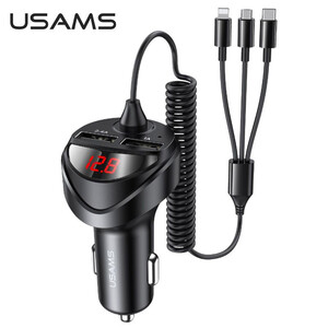 شارژر فندکی یوسامز USAMS مدل US-CC119 با جریان 3.4 آمپر و کابل 3 در 1