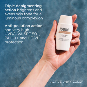 فلوئید ضد آفتاب رنگی ایزدین ISDIN اکتیو یونیفای با SPF50 مناسب انواع پوست حجم 50ml / کیوسی شده