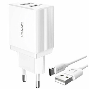 شارژر دیواری 2.1 آمپر یوسامز USAMS مدل cc090+sj099 با کابل تایپ سی