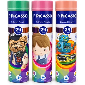 مداد رنگی 24 رنگ پیکاسو Picasso  با درجه سختی HBجعبه فلزی استوانه ای