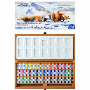 آبرنگ 48 رنگ افرا Afra مدل Professional Whole Pans با جعبه چوبی