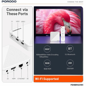 قیمت اندروید باکس پورودو Porodo مدل PDH96MAXWH با پخش 4K