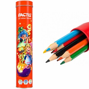 مداد رنگی HB فکتیس FACTIS با جعبه فلزی استوانه ای 12 رنگ