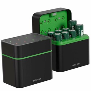 شارژر باتری نیم قلمی گرین لاین Green Lion مدل GRB-12 همراه 8 باتری AAA