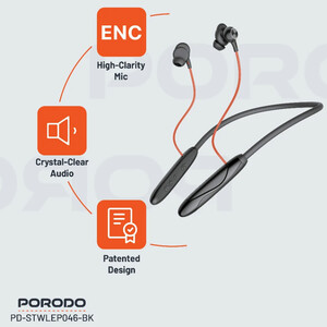 خرید هندزفری گردنی پورودو Porodo مدل PD-STWLEP046-BK با گوشی مغناطیسی