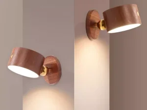 چراغ دیواری چوبی لمسی شارژی با قابلیت چرخش 360 درجه NO-HB013 Wooden Wall Lamp USB Rechargeable Night Light Touch Dimming Magnetic