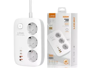 چند راهی برق سه سوکت، دو یو اس بی و دو تایپ سی الدنیو LDNIO SE3436 3 AC Outlets 4 USB Power Strip