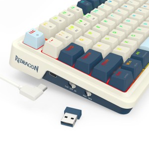 کیبورد گیمینگ بی سیم ردراگون مدل Redragon K686 WB Eisa Pro / کرم-آبی