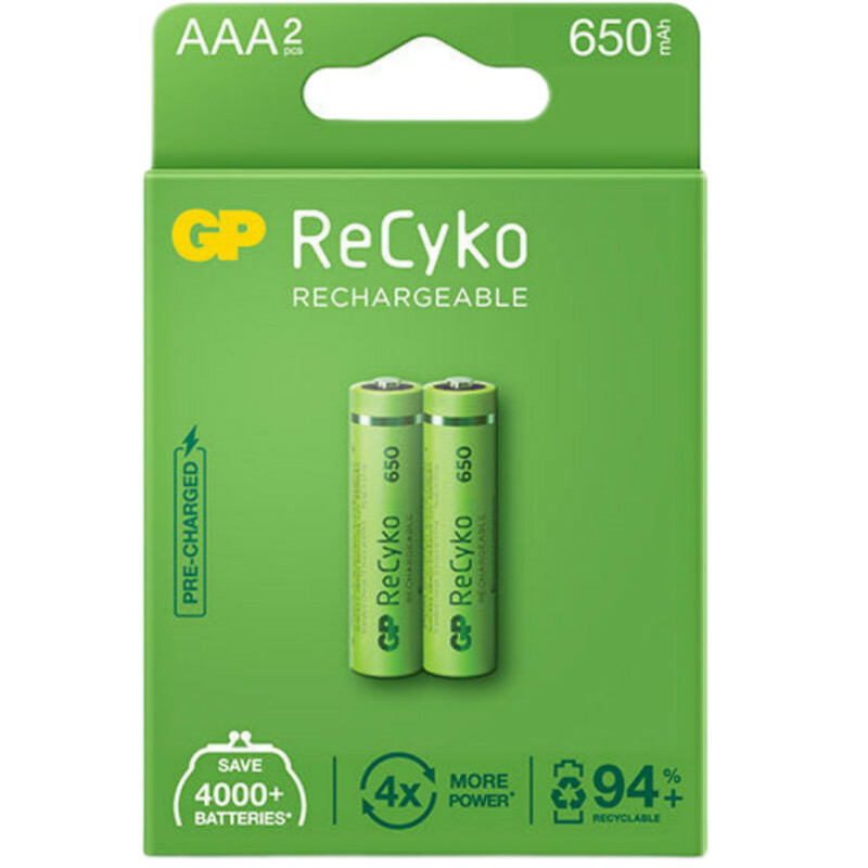 باتری نیم قلمی قابل شارژ جی پی مدل Rechargeable Recyko 650 بسته دو عددی