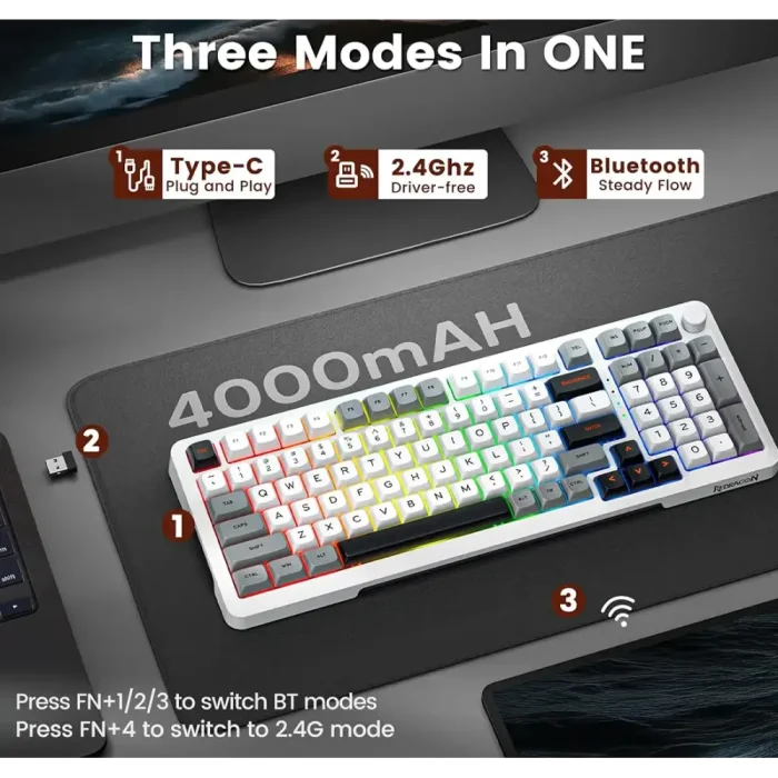 کیبورد گیمینگ ردراگون با سیم و بی سیم مدل  BRAGI K688 WGL RGB PRO