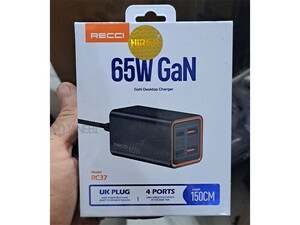 کیفیت پاور هاب سوپر فست شارژ 4 پورت تایپ سی و یو اس بی 65 وات رسی Recci RC37 65W GaN Desktop Charger