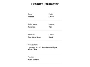 تبدیل لایتنینگ به جک 3.5 میلی متری مک دودو Mcdodo CA-501 Lightning to AUX 11cm