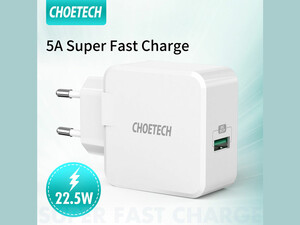 قیمت شارژر دیواری فست یو اس بی 22.5 وات چویتک CHOETECH Q5001 5A Fast Charger 22.5W USB A