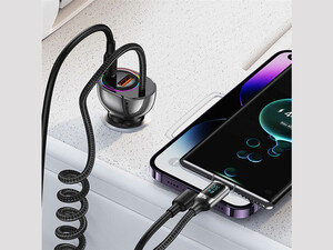 شارژر فندکی تایپ سی و یو اس بی 60 وات دارای کابل تایپ سی 30 وات یوسامز USAMS US-CC192 C37 Type-C+USB Car Charger Type-C Spring Data Cable